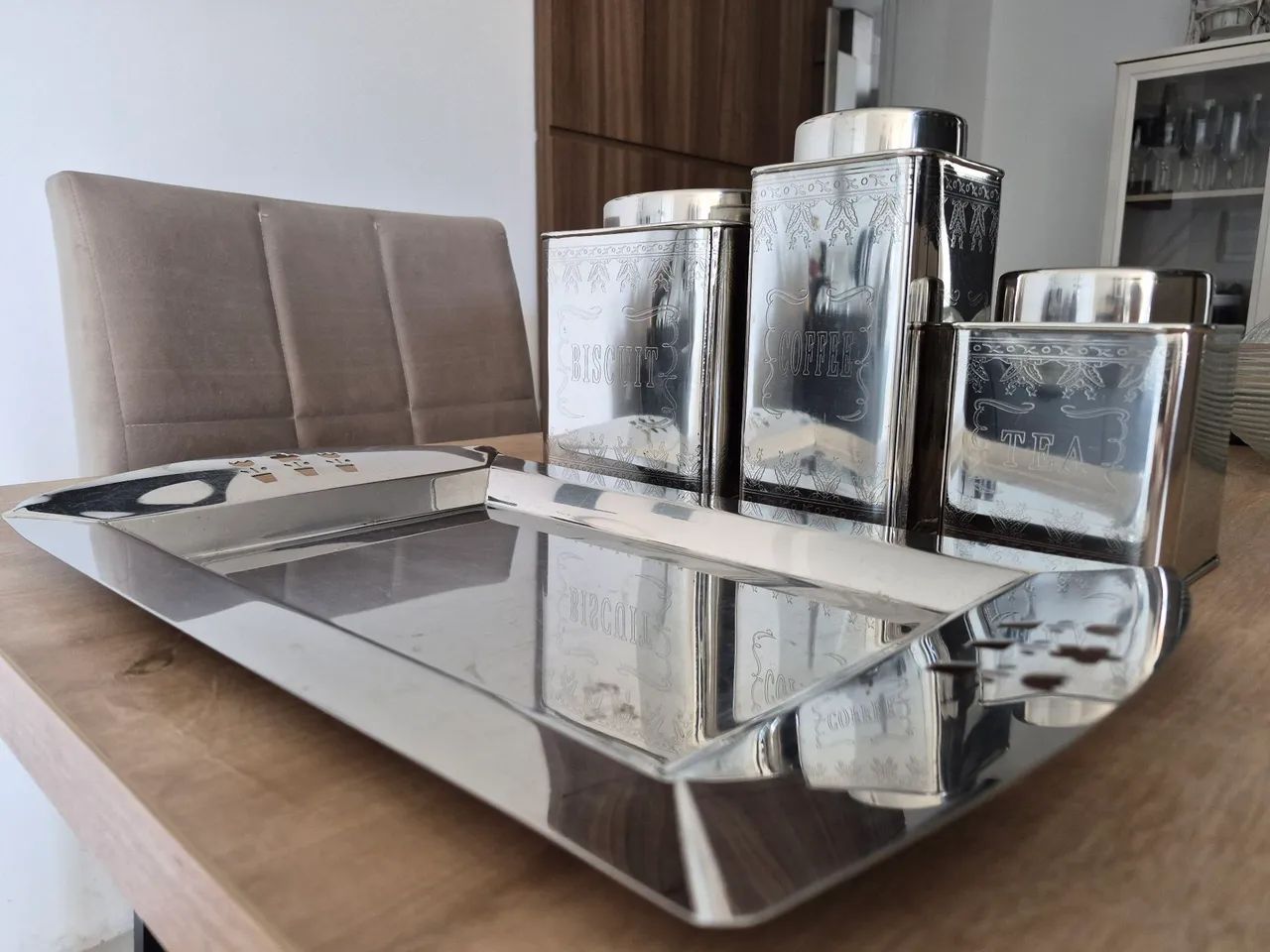 Conjunto potes com bandeja inox