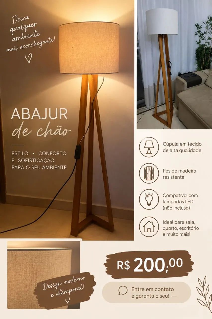 Lindo Abajur com cúpula de linho ! Novíssimo  - Foto 3