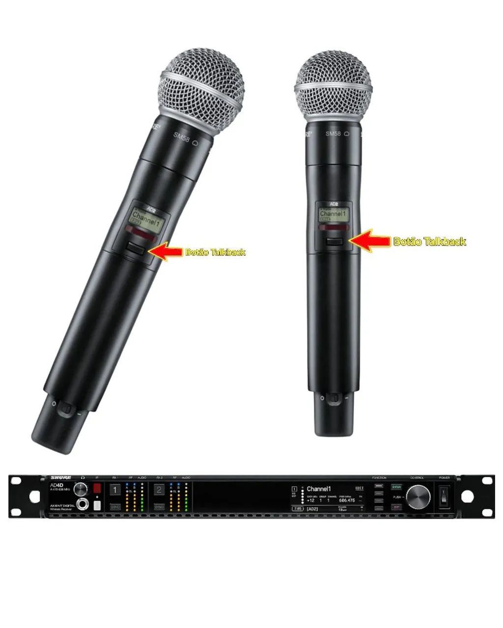 Microfone Sem Fio Duplo Sistema Axient Digital AD4D Bastão AD2 SM58, Já Com Talk Switch  - Foto 2