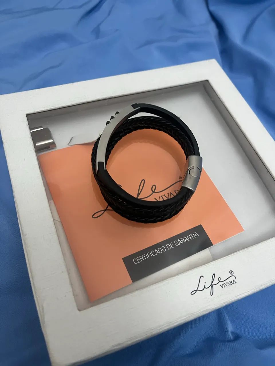 Pulseira Couro Preto com Aço - Linha Life Vivara  - Foto 3