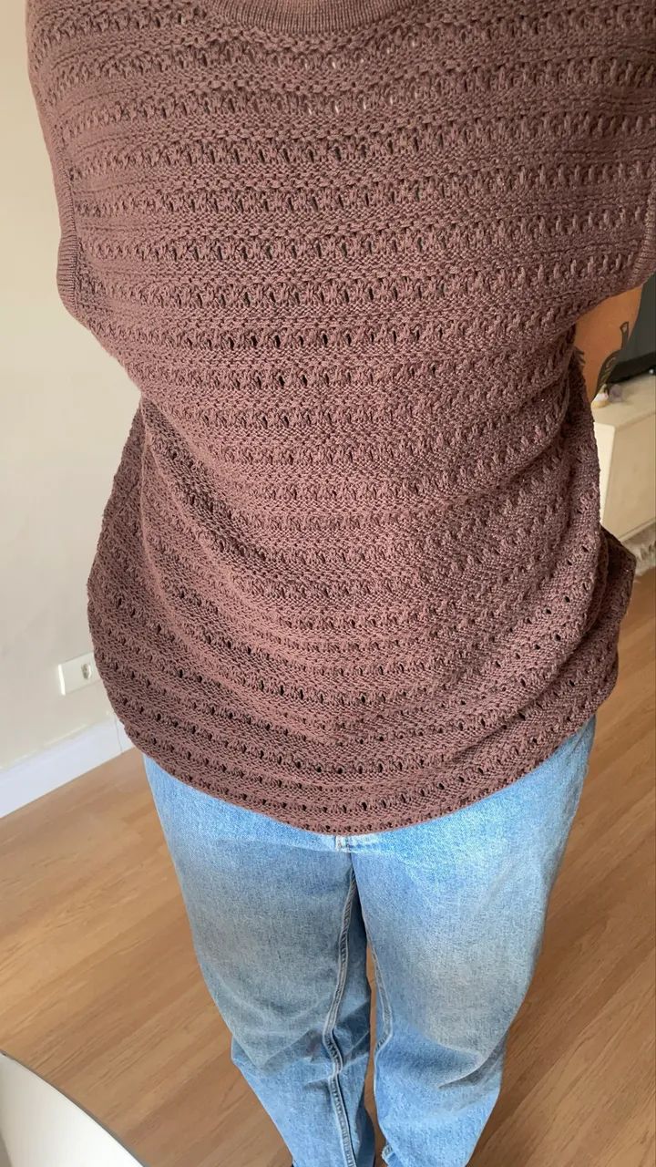 Colete marrom de tricô oversized - Foto 5