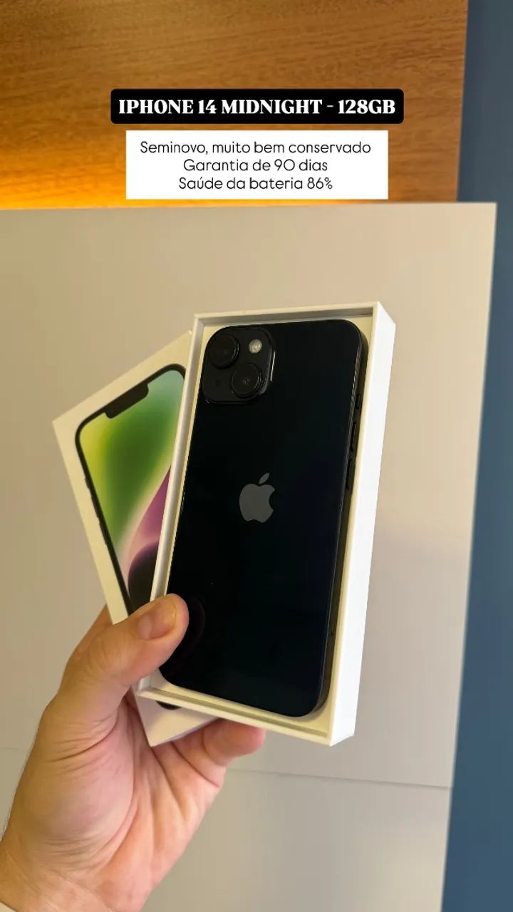 iPhone 14 Midnight 128GB, Seminovo muito bem conservado, 86