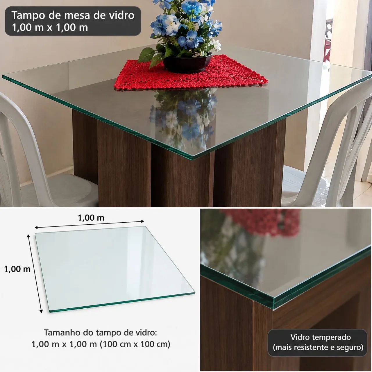 Tampo de Mesa de Vidro 1x1 m - Foto 4