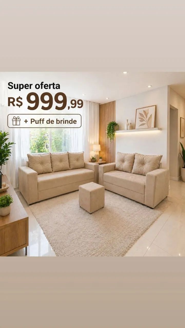 Conjunto de SOFÁS 3+2 LUGARES + PUFF, Excelente IMPERDÍVEL! - Foto 3