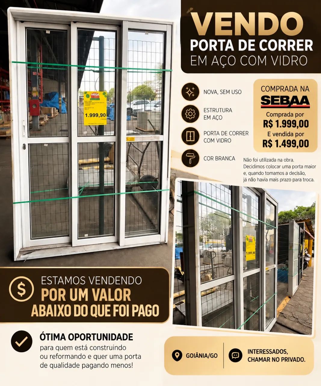 PORTA DE CORRER EM AÇO COM VIDRO (NOVA)