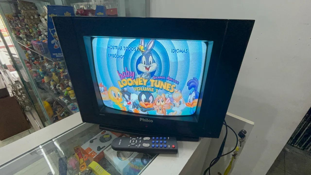 Tv crt tubo retrogamer Philco 14 polegadas av lateral e traseiro 