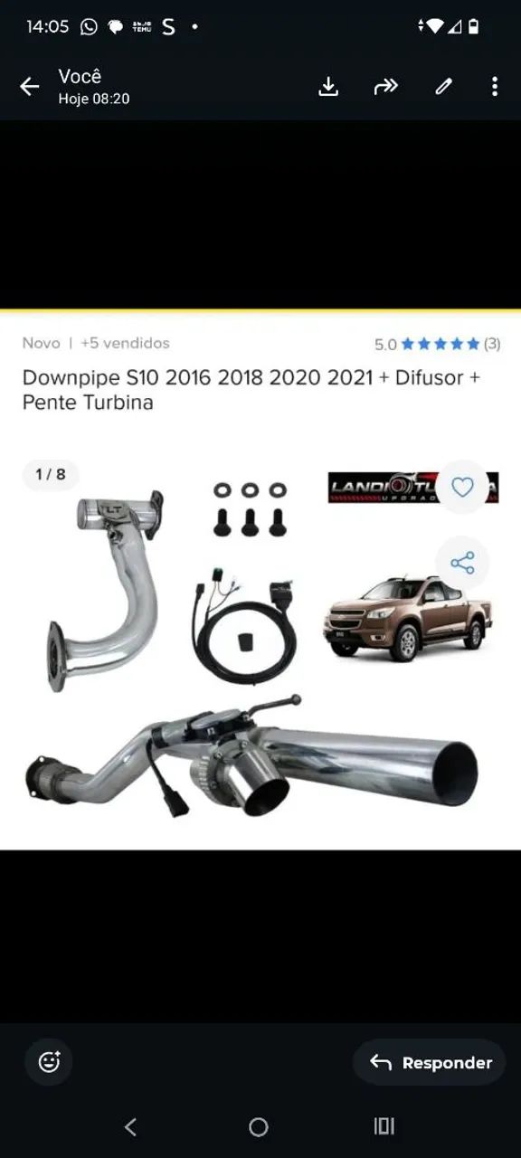 Difusor +pente turbina para S10 2016 até 2021<br>Controle de ativação de turbina