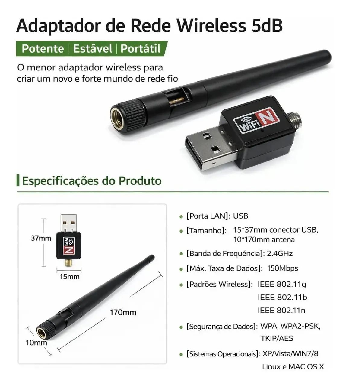 Adaptador Antena Wi-fi Com Usb Pc Notebook Wireless 1800mb/s - Foto 2