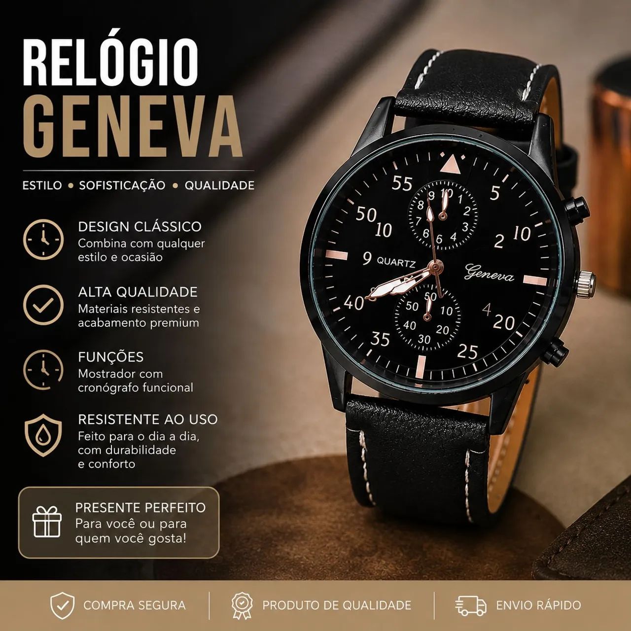 Kit Presente Masculino - Relógio + 3 Pulseiras - Foto 2
