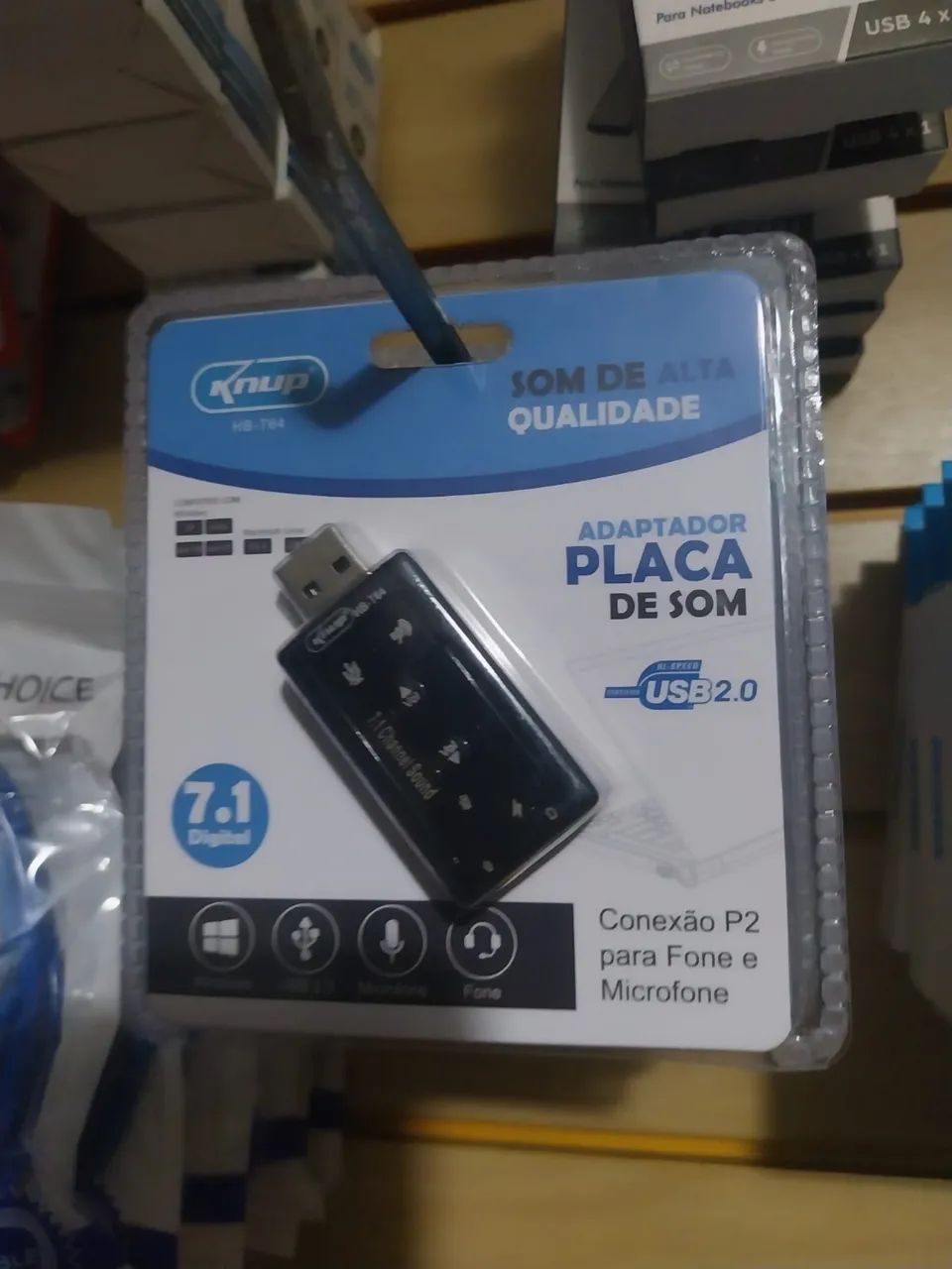 Adaptador placa de Som USB 2.0 pra PC e Notebook 