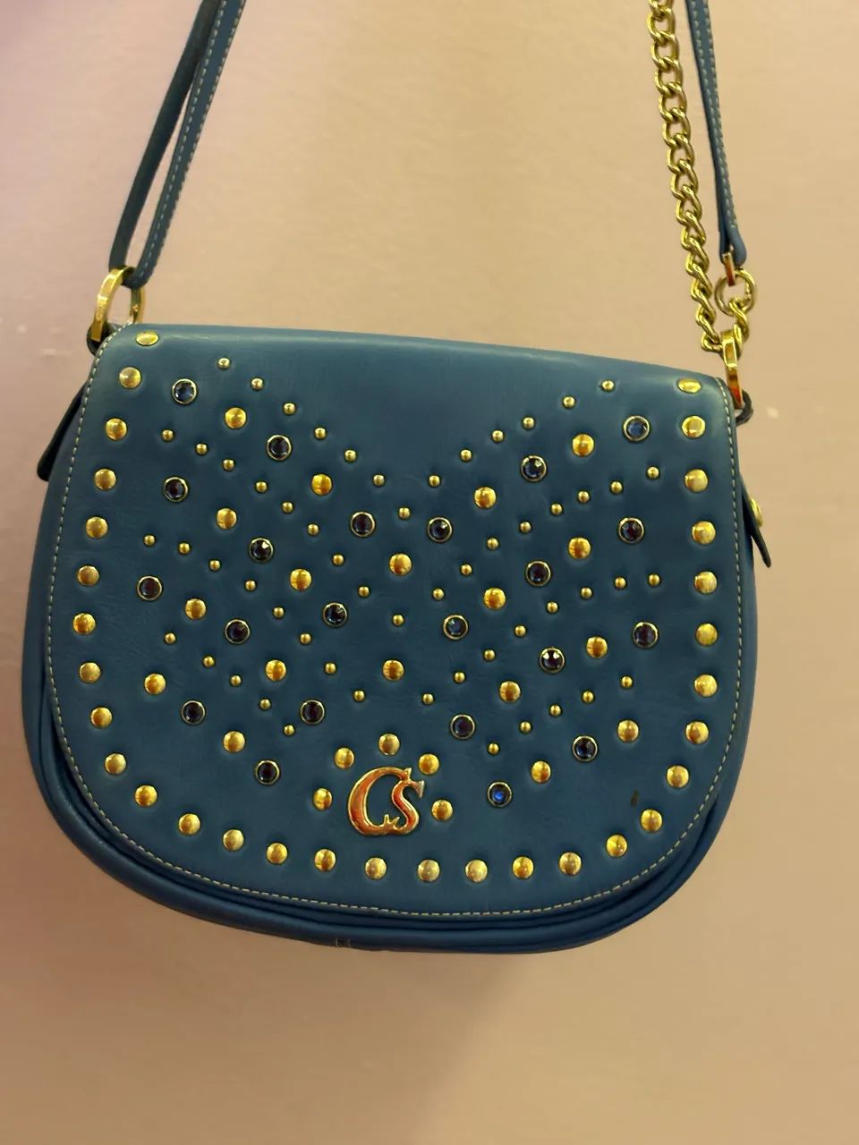 Bolsa Carmen Steffens Couro Legítimo - Azul com Cristais (Impecável) ACEITO PROPOSTAS - Foto 3