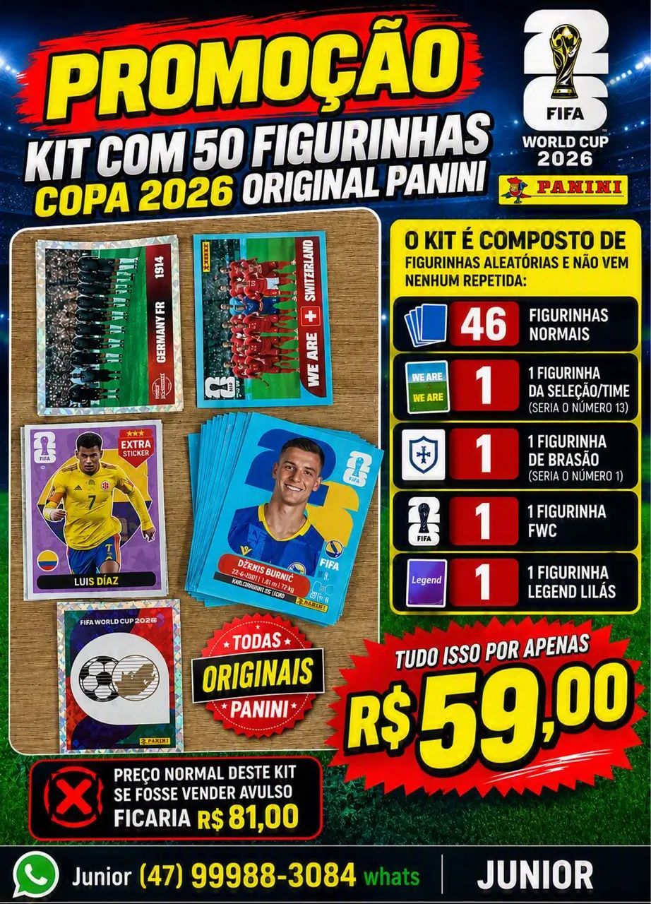 Vendo kit com 50 figurinhas aleatórias Copa 2026