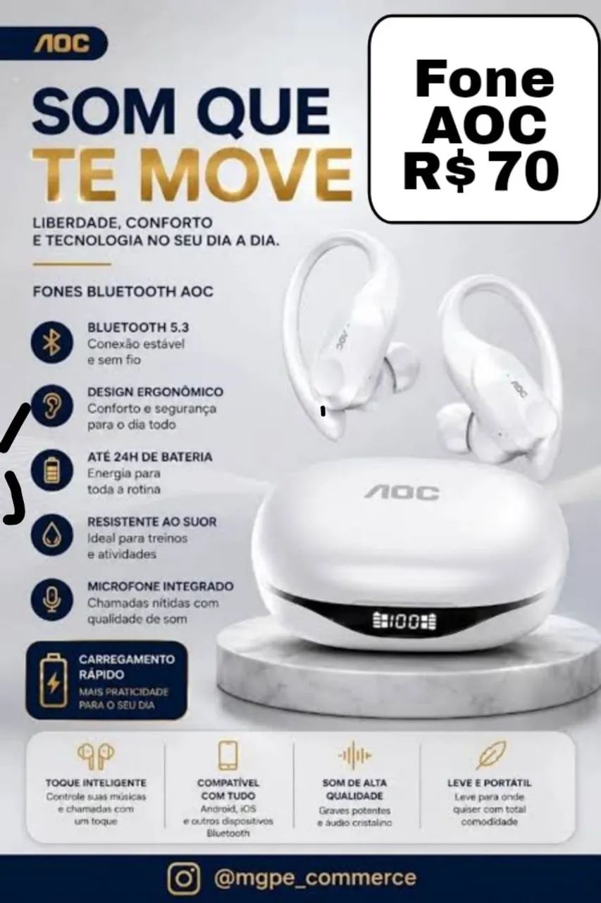 Fone bluetooth AOC Branco R$ 70 - Foto 5