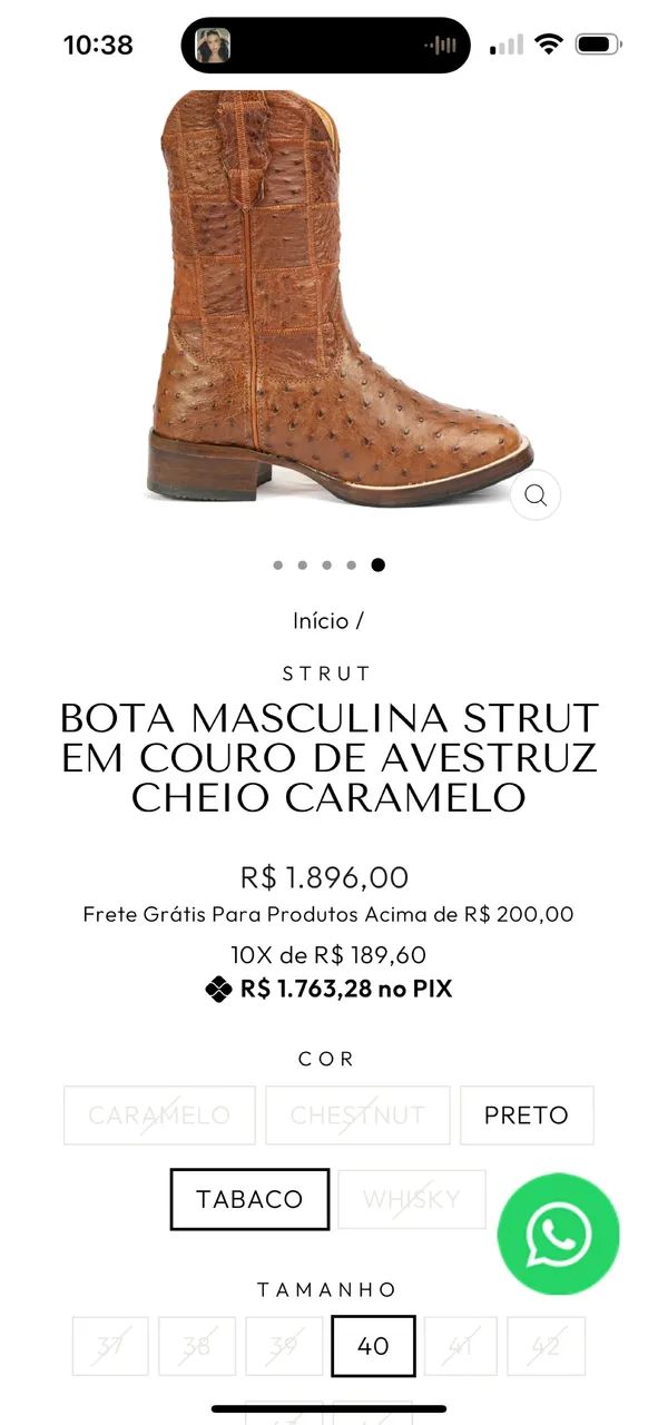 Bota em couro de avestruz Strut 42 nova - Foto 2