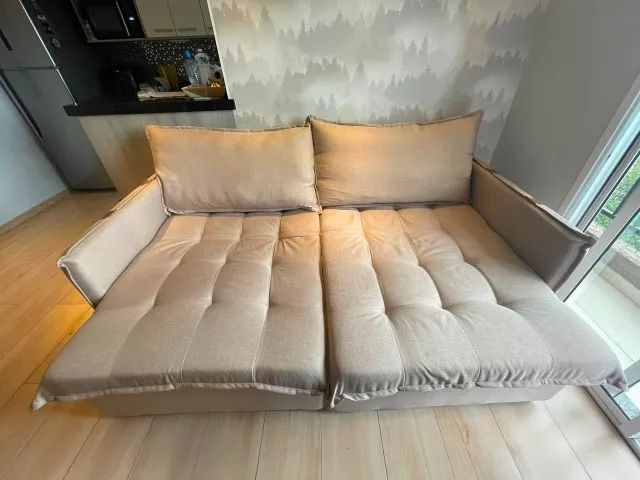 SOFÁ CAMA RETRATIL - LINHO BEGE 2,14M  - Foto 4