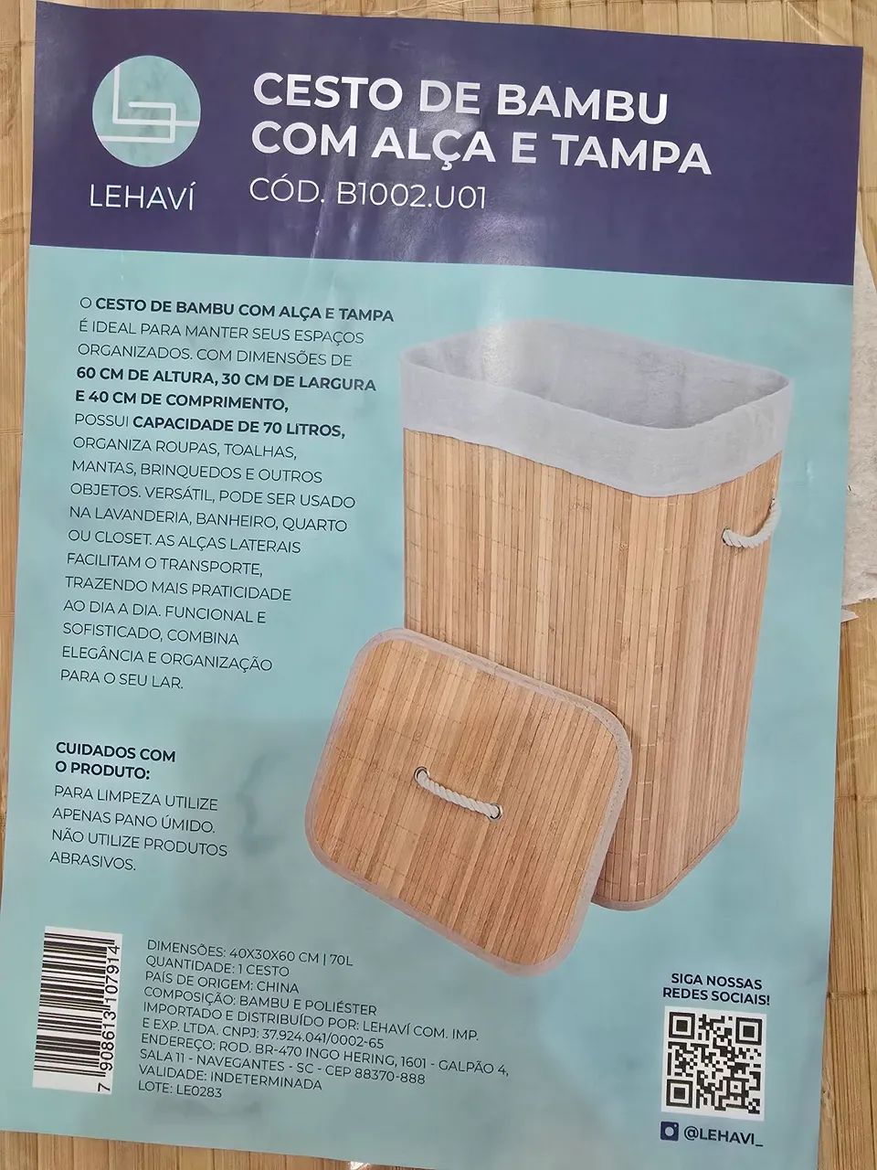 Cesto de bambu 70 litros