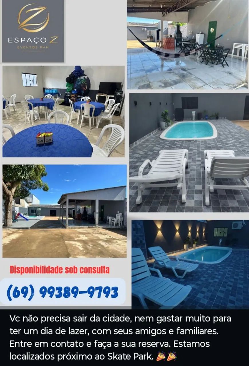 Clube com piscina e Salão Climatizado 