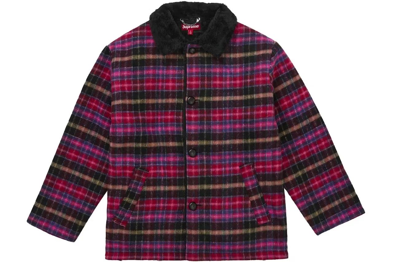 casaco supreme plaid car coat pink