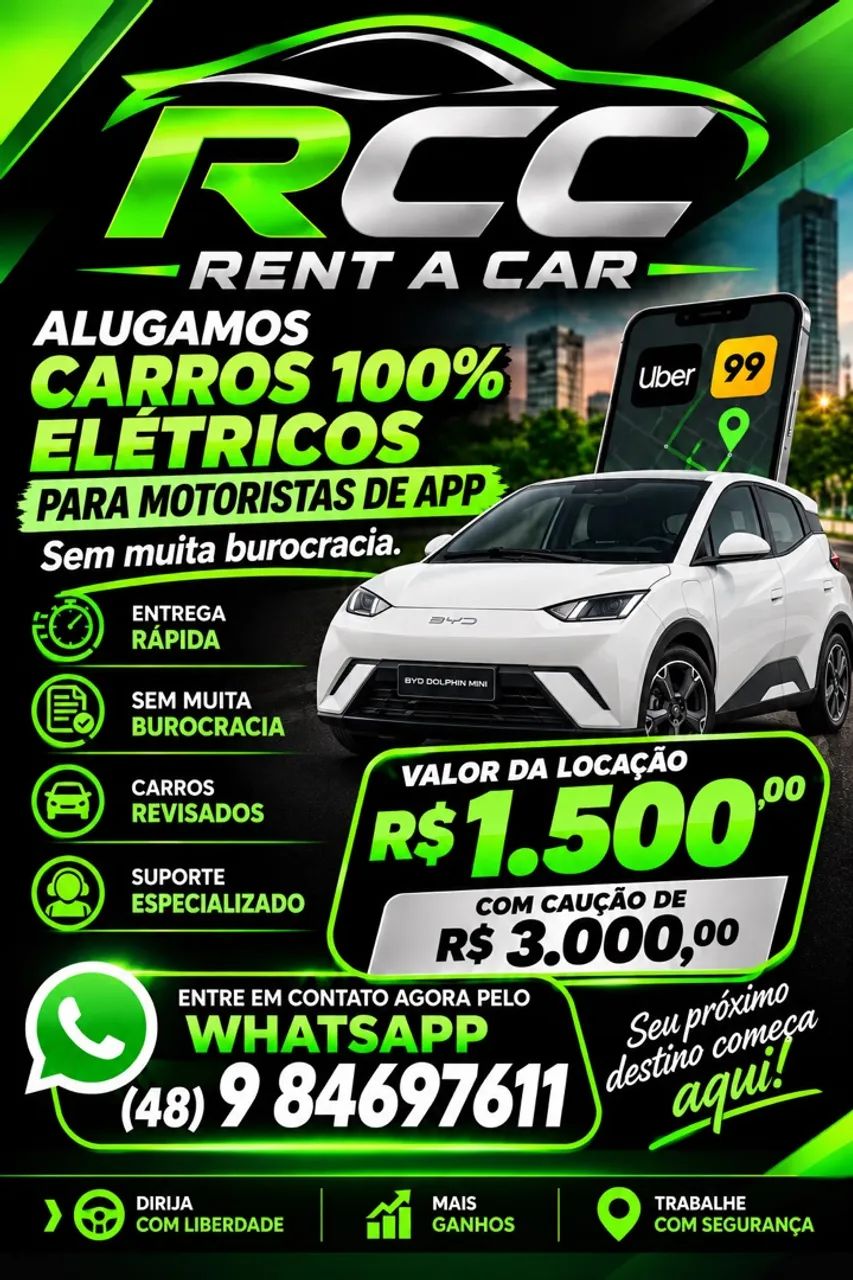 ALUGUEL DE CARRO PARA APP 100% ELÉTRICO 