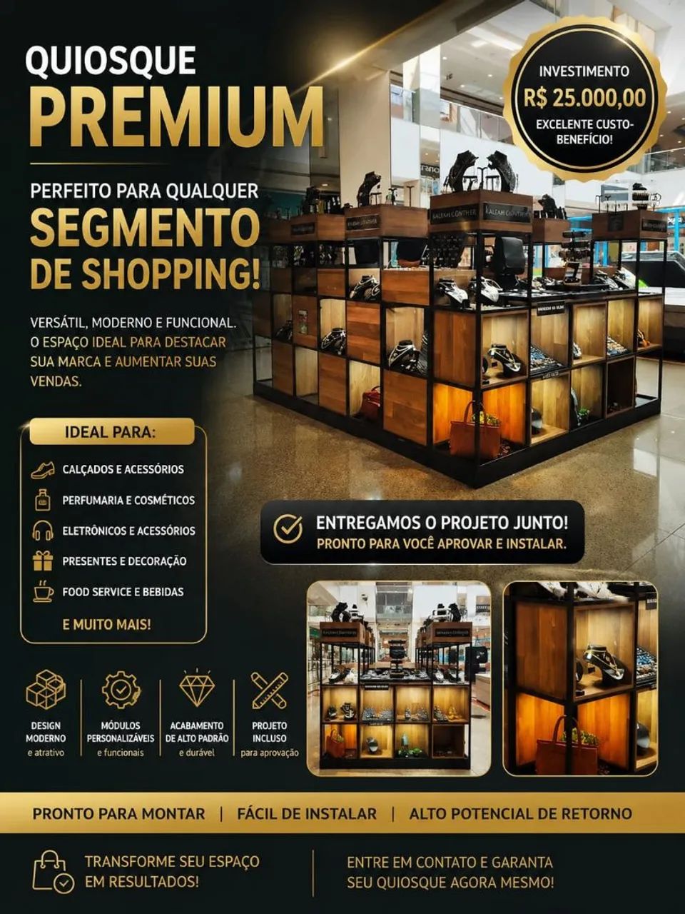 Quiosque de shopping premium com projeto assinado