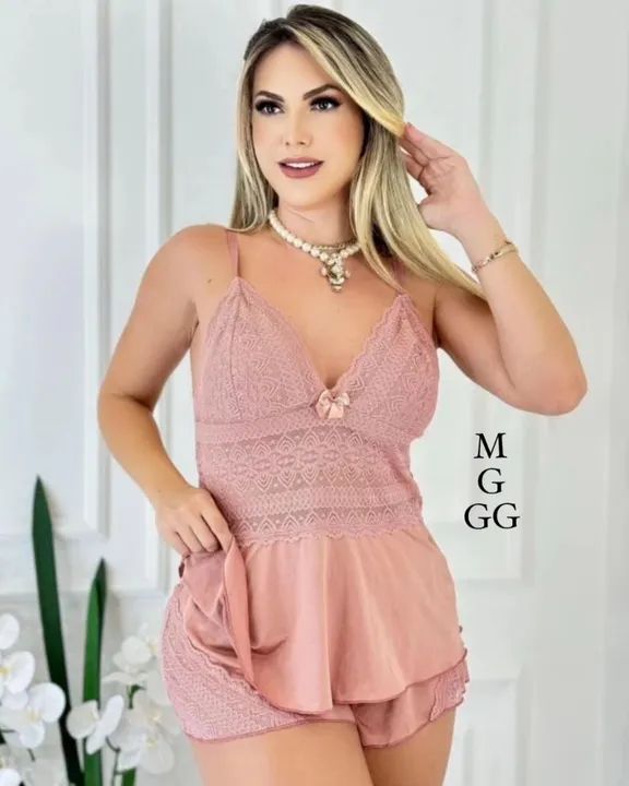 Conjunto babydoll la belle de microfibra e renda  - Foto 5