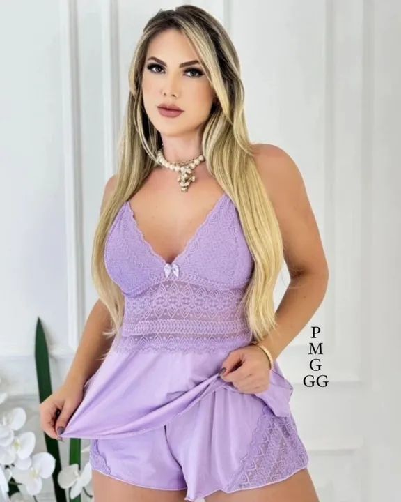 Conjunto babydoll la belle de microfibra e renda  - Foto 3