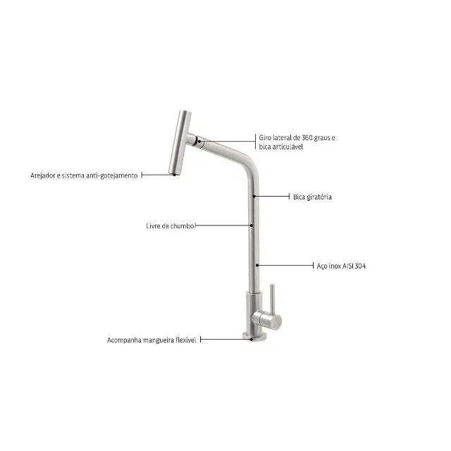 Torneira Versa Tramontina em Aço Inox com Bica Articulada - Foto 4