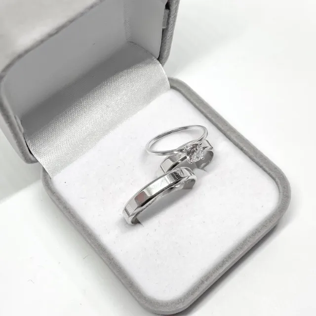 Alianças de prata 4mm legítima com anel solitário