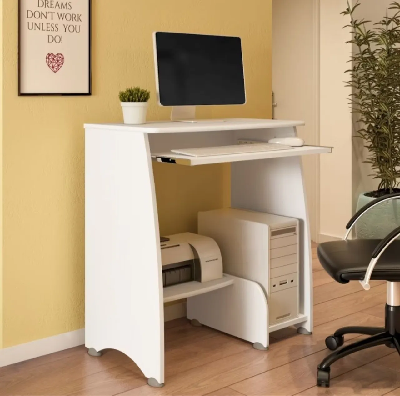 Mesa para Computador Com Porta CPU e Espaço para Teclado Artely Pixel Branco<br>