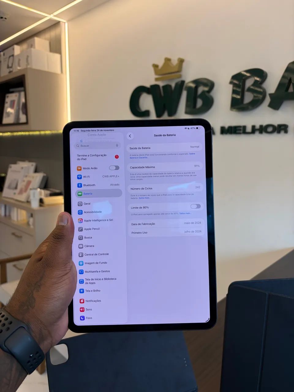 iPad Pro M4 256GB 11 Polegadas Preto Bateria 91% - Usado  - Foto 3