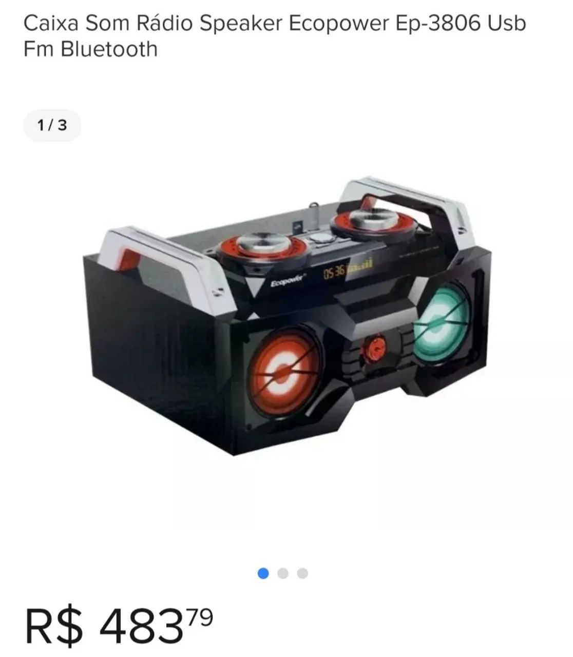 Caixa de som speaker ecopower ep 3806 USB FM  Bluetooth 