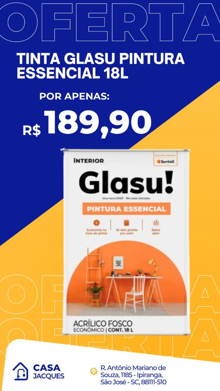 Tinta Glasu Pintura Essencial branco neve 18Litros