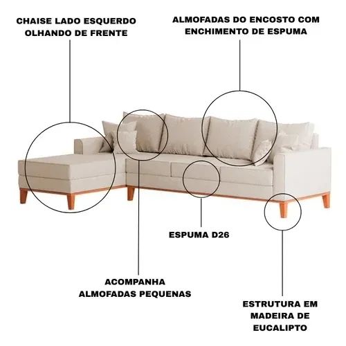 *VENDA* Sofá 4 Lugares Beny com Chaise Lado Esquerdo Linho Cru Linho Cru - Foto 2