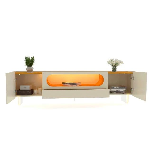 RACK 100% MDF COM LED E PÉS EM VIDRO 2 PORTAS 1 GAVETA  - Foto 3