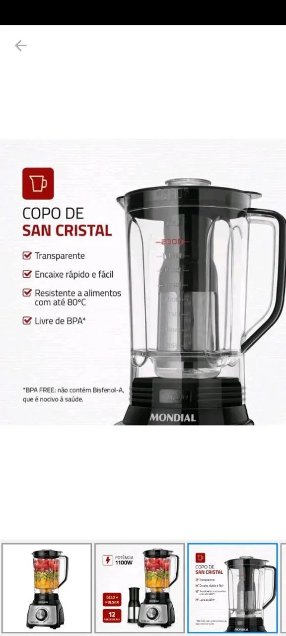 Liquidificador Mondial Turbo 1100W - Novo! - Foto 4