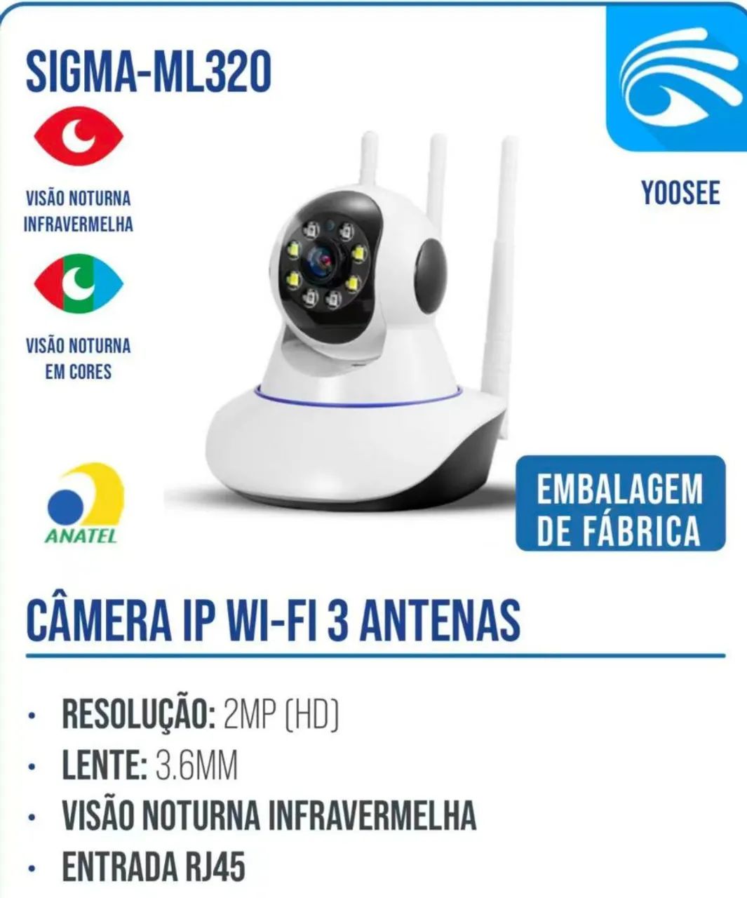 Câmera de segurança 3 antenas baba eletrônica interna