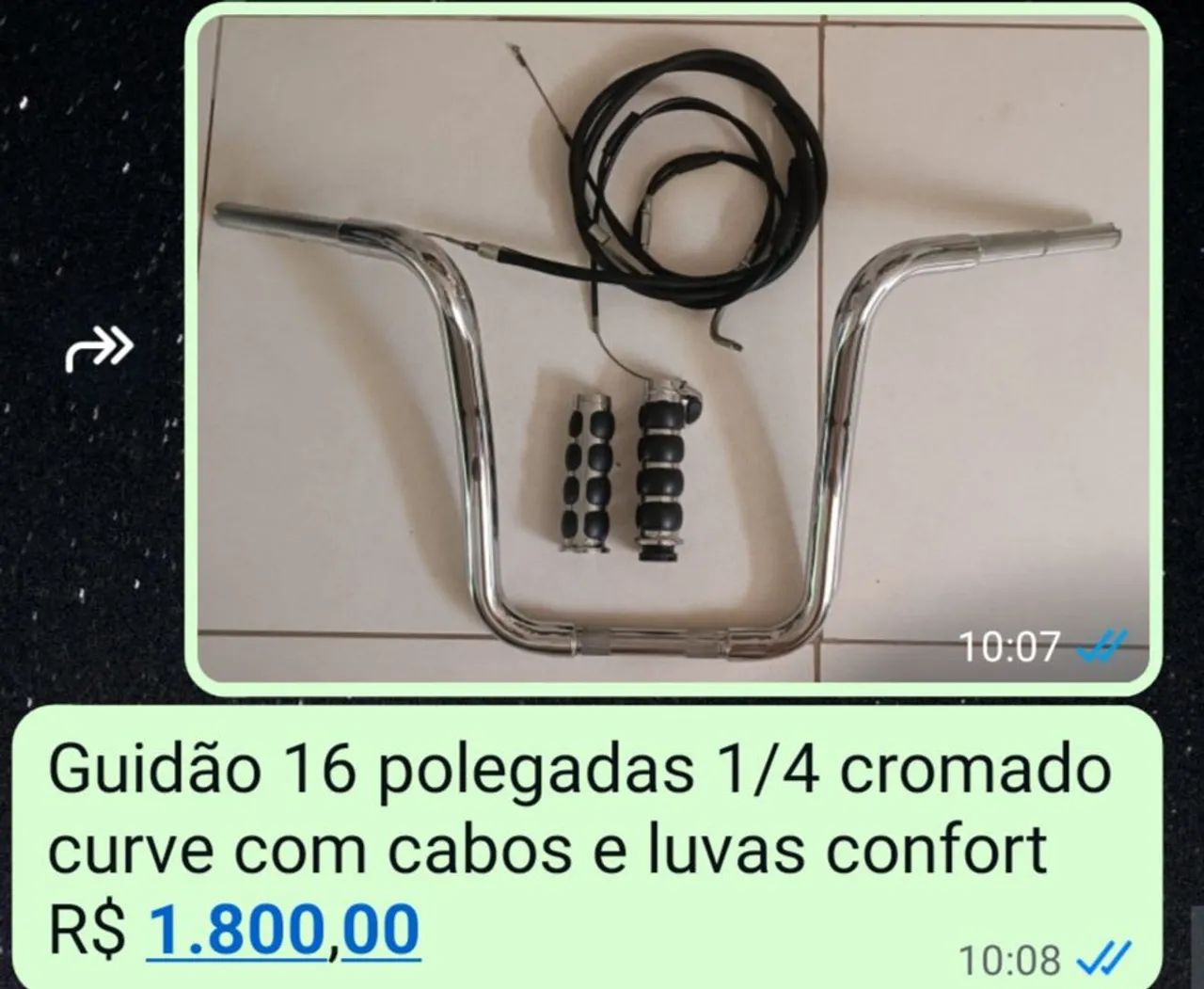 Guidão 16 polegadas 1/4 curve com cabos e manopla Dyna super glide  - Foto 2