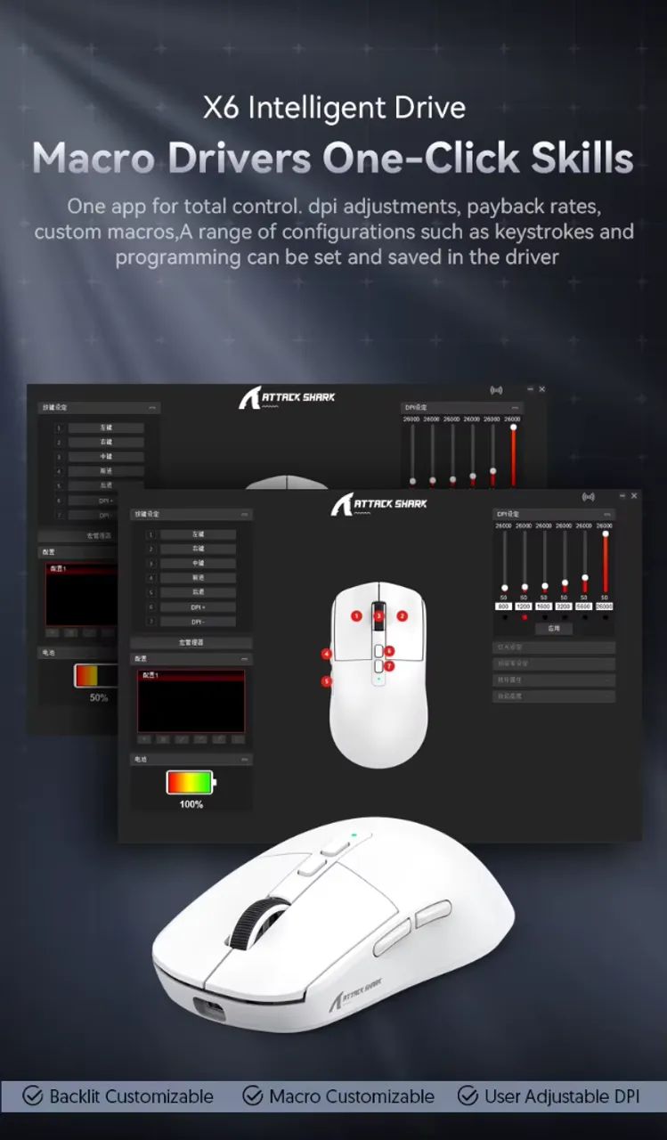 Mouse Attack Shark X6 Chip Paw 3395 Modo Triplo de Conexão Cores Preto ou Branco - Foto 6
