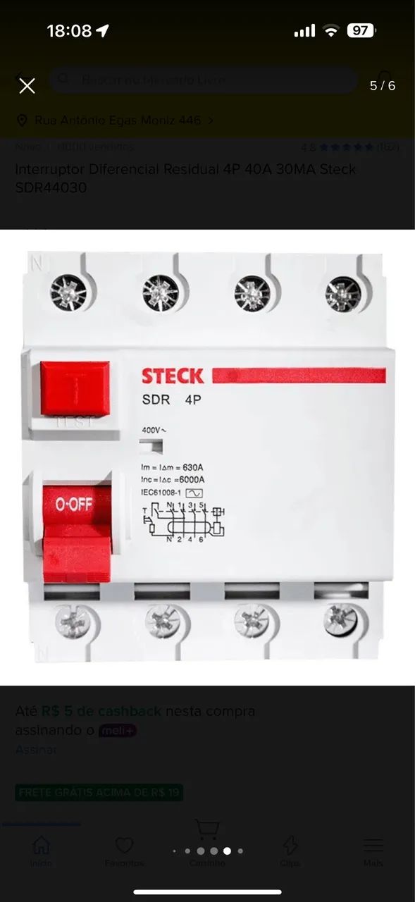 Interruptor Diferencial Residual 4P40A SDR 30Ma Steck SDR44030