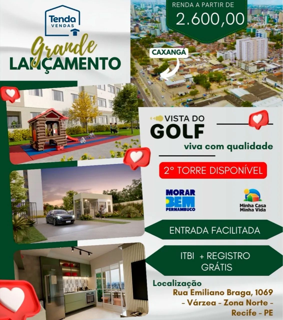 Vista do Golf - Entrada de 1.000,00 - Lançamento na Caxangá. 2