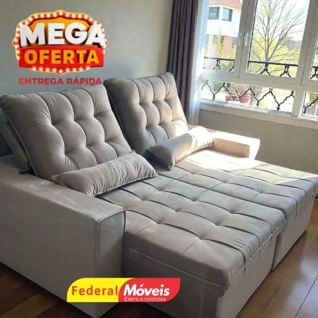 Sofá Retrátil e Reclinável CINZA 2,20M D33 FAZEMOS ENTREGA