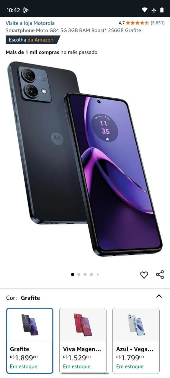 Smartphone Moto G84 5G 8GB RAM Boost* 256GB Grafite
