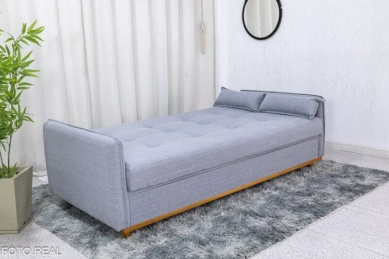 Sofá Cama Casal com Baú 205cm Sofá 3 Lugares Linho Cinza - Foto 3