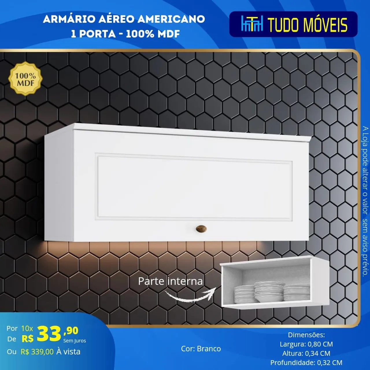 ARMÁRIO AÉREO AMERICANO - 100% MDF - ESTILO PROVENÇAL