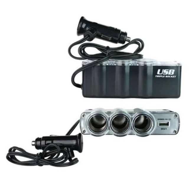 Promoção Extensão Tripla Para Tomada Veicular 12v C/ Usb Gps Celular