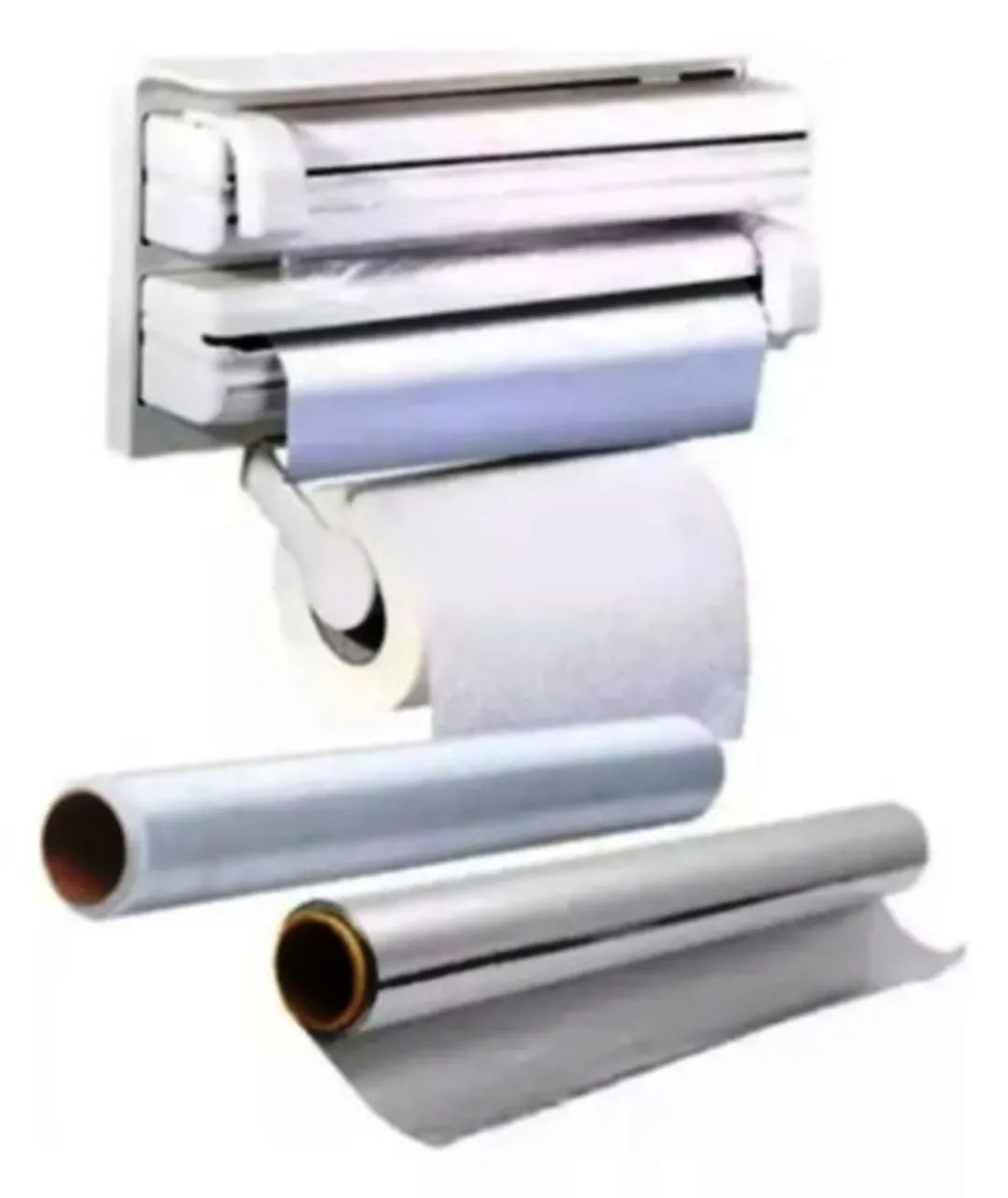 Suporte Porta Toalha de Papel Alumínio Plástico Filme de Cozinha 3 X 1
