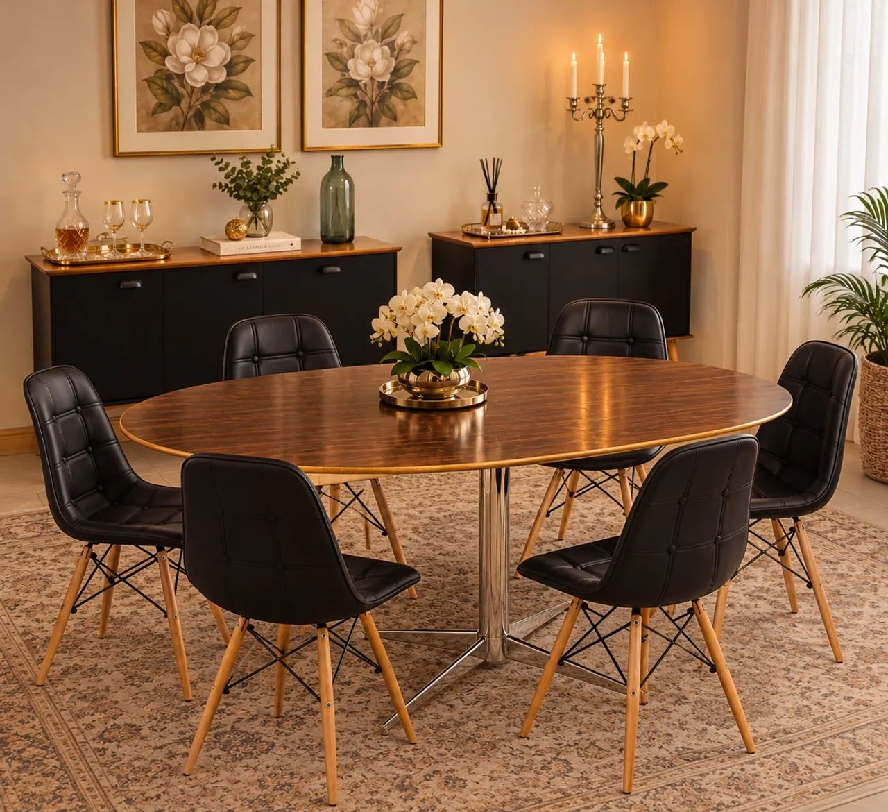 6 Cadeiras Estofadas Pretas Eames Eiffel Botone - Foto 2