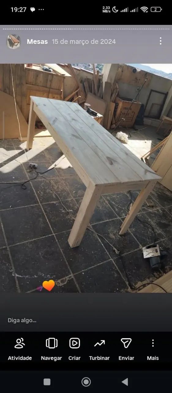 Mesa demadeira maciça pinus 2x0,75x0,89