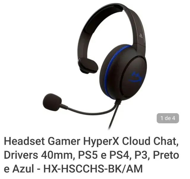 Headset Gamer HyperX Cloud Chat, Drivers 40mm, PS5 e PS4, P3