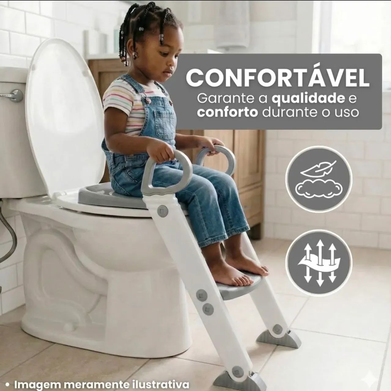 Assento Redutor Infantil Com Escada Para Vaso Sanitário Cor Cinza Liso - Foto 2